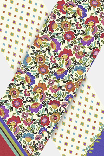 AÇIK SARI ÇİÇEK DESENLİ TWILL FULAR 3