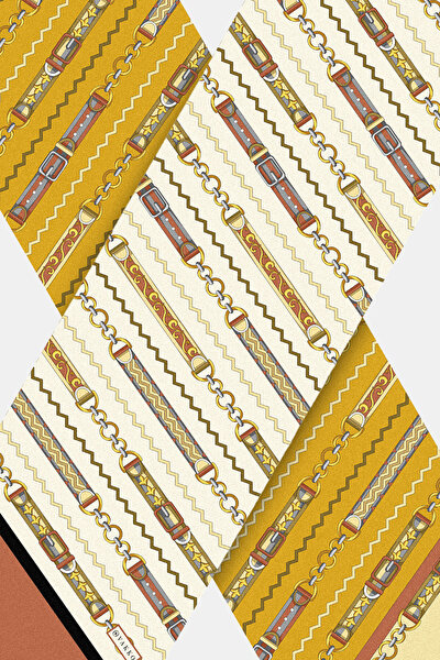 TURUNCU OBJE DESENLİ TWILL FULAR 3