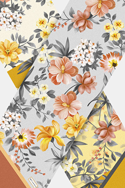 SARI ÇİÇEK DESENLİ TWILL FULAR 3