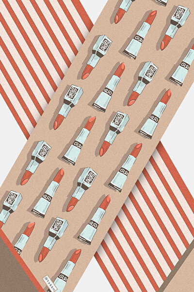 BEIGE OBJECT DESIGN TWILL FOULARD 3