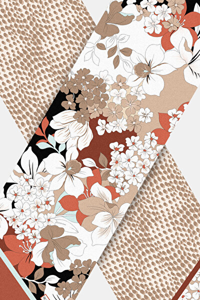 BEJ ÇİÇEK DESENLİ TWILL FULAR 3