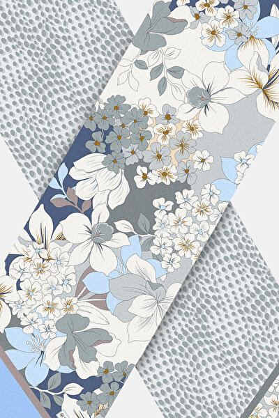 GÜMÜŞ ÇİÇEK DESENLİ TWILL FULAR 3