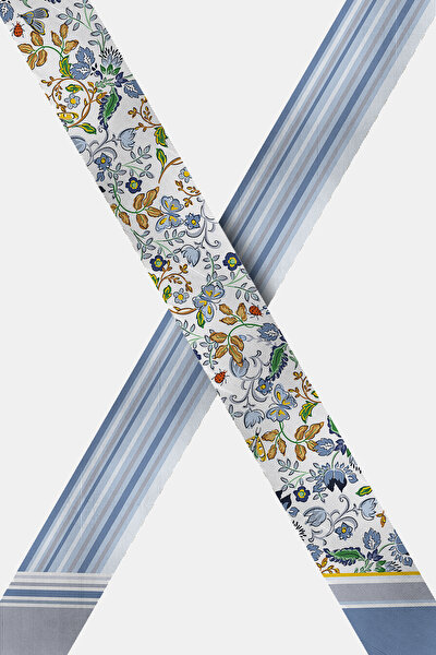 MAVİ ÇİÇEK DESENLİ TWILL FULAR 3