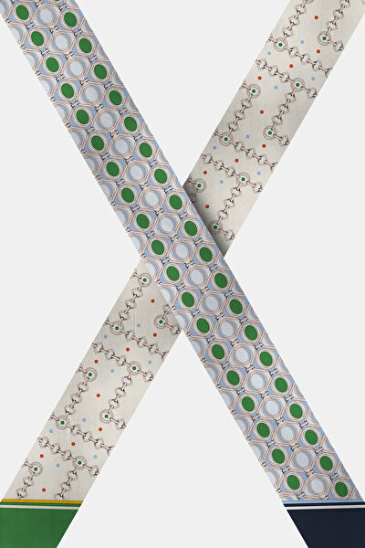 GREEN GEOMETRIC DESIGN TWILL FOULARD 3