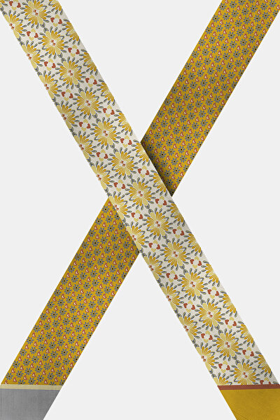 SARI ÇİÇEK DESENLİ TWILL FULAR 3