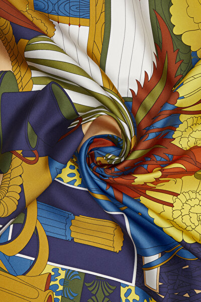 ROYAL BLUE OBJECT DESIGN TWILL SCARF 3