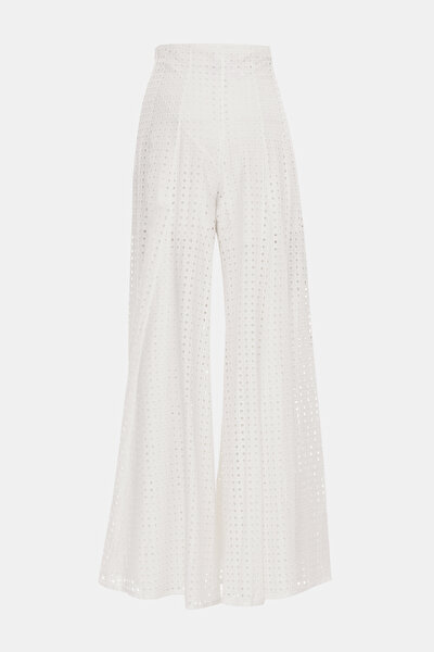 WHITE SMALL BOXES DESIGN WIDE LEG TROUSERS 5