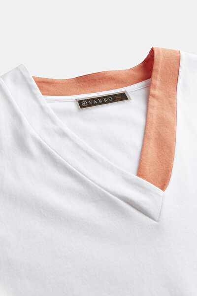 BEYAZ V YAKA KISA KOLLU T-SHIRT 8
