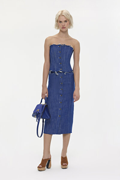BLUE STRAPLESS SLEEVELESS BLOUSE 3