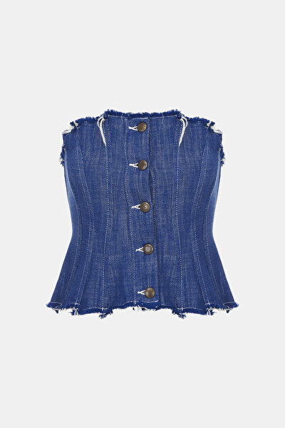 BLUE STRAPLESS SLEEVELESS BLOUSE 4