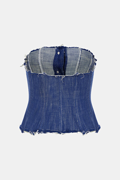 BLUE STRAPLESS SLEEVELESS BLOUSE 5