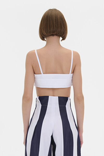 WHITE V NECK SLEEVELESS SUSPENDER BLOUSE 3