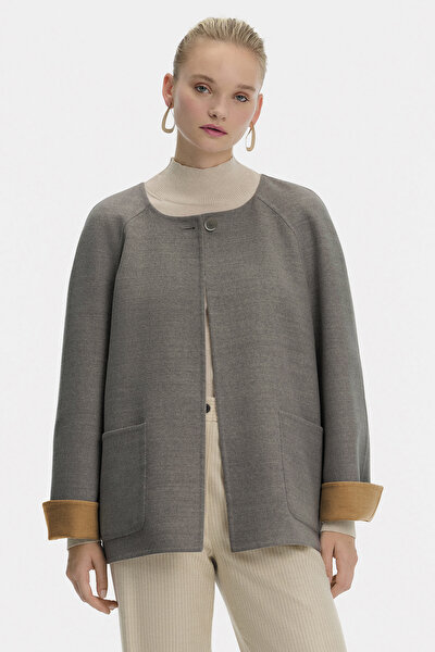 GREY BASIC / ROUND NECKLINE JACKET 3