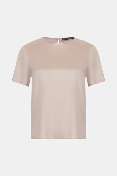 POWDER BASIC / ROUND NECKLINE SHORT SLEEVE BLOUSE 4
