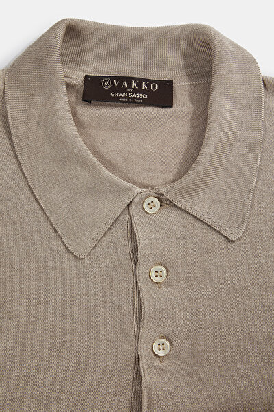 BEIGE POLO NECK SHORT SLEEVE TSHIRT 3
