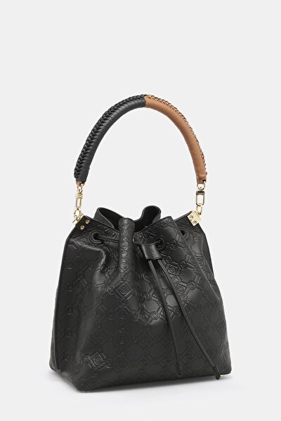 BLACK MONOGRAM LEATHER BAG 3