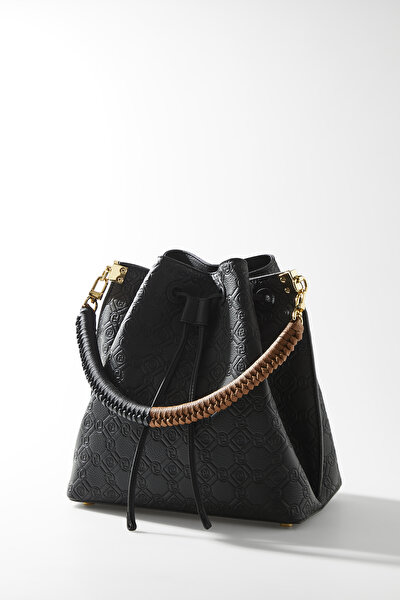 BLACK MONOGRAM LEATHER BAG 8