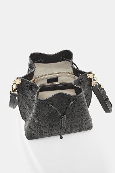 BLACK MONOGRAM LEATHER BAG 9