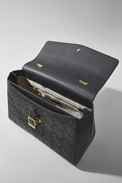 BLACK MONOGRAM LEATHER BAG 8
