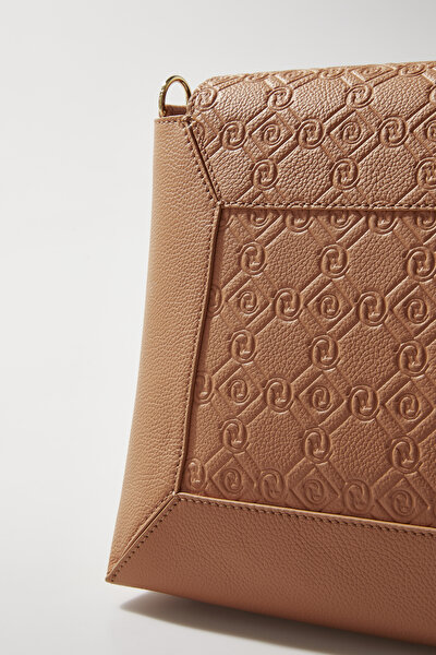 DARK ORANGE MONOGRAM LEATHER BAG 8
