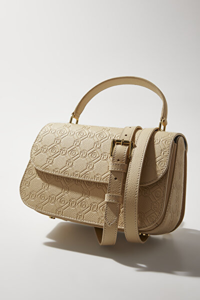 BEIGE MONOGRAM LEATHER BAG 5