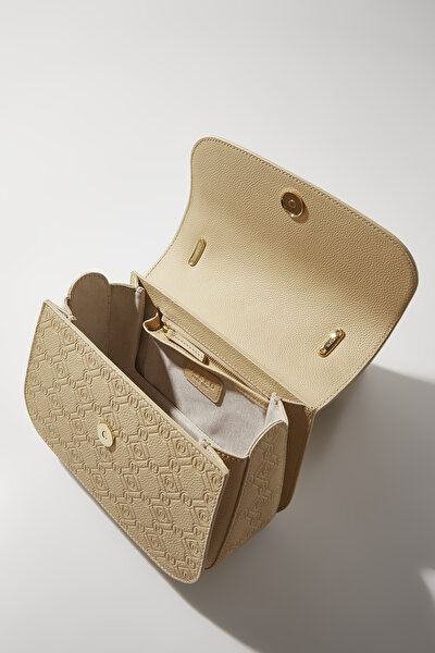 BEIGE MONOGRAM LEATHER BAG 8