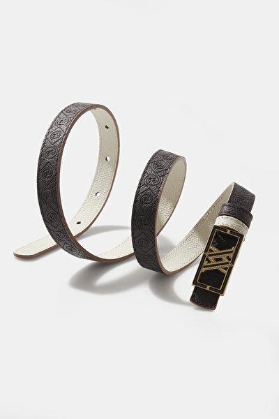 ECRU MONOGRAM LEATHER BELT 4