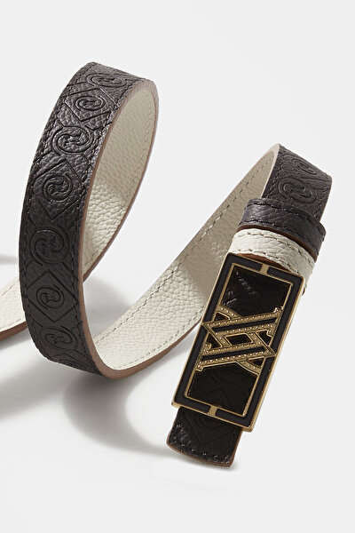 ECRU MONOGRAM LEATHER BELT 5