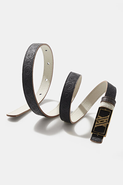 ECRU MONOGRAM LEATHER BELT 4