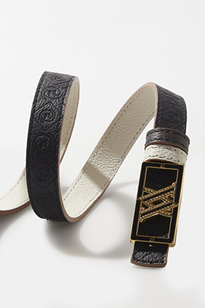 ECRU MONOGRAM LEATHER BELT 5
