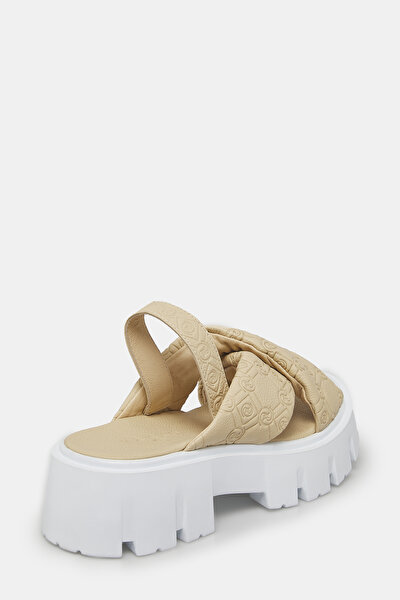 BEIGE MONOGRAM LEATHER SANDALS 3