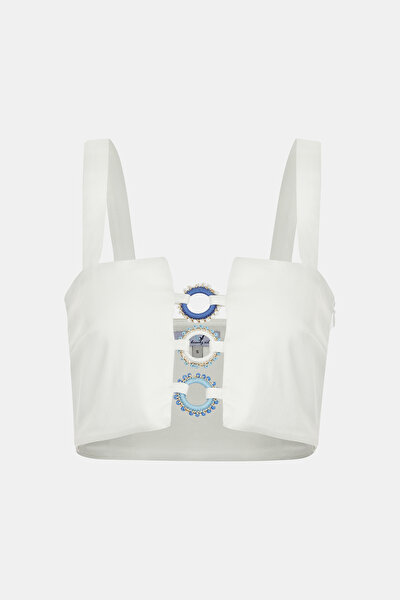 BLUE SLEEVELESS SUSPENDER BLOUSE 4