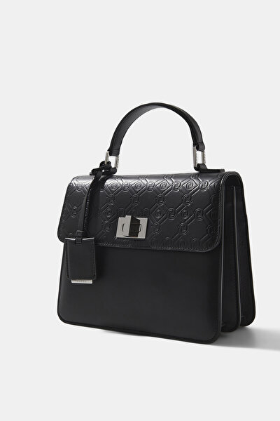 BLACK MONOGRAM LEATHER BAG 4