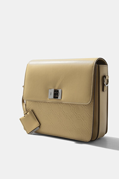 BEIGE MONOGRAM LEATHER BAG 5
