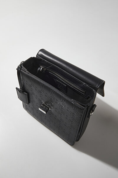 BLACK MONOGRAM LEATHER BAG 8