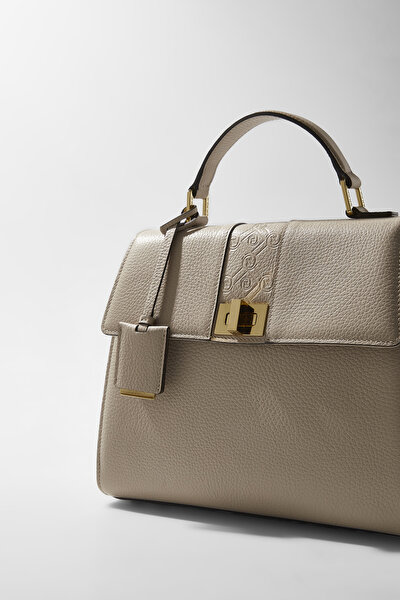 SAND MONOGRAM LEATHER BAG 5