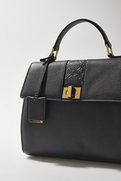 BLACK MONOGRAM LEATHER BAG 5