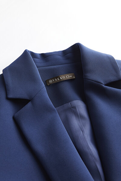 NAVY BLUE SURPLICE NECKLINE (CROSS-OVER NECKLINE) JACKET 3