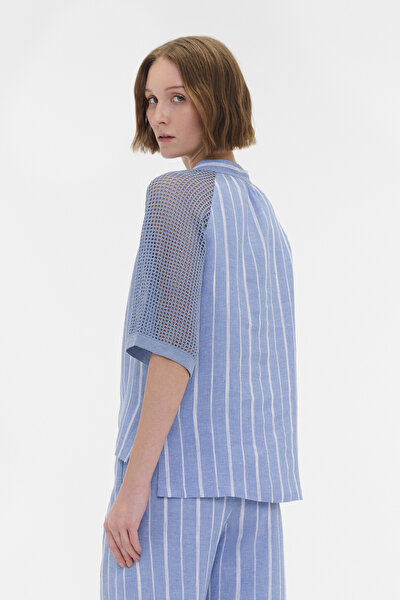 WHITE MANDARIN COLLAR 3/4 SLEEVES BLOUSE 3