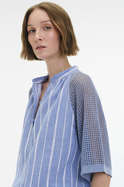 WHITE MANDARIN COLLAR 3/4 SLEEVES BLOUSE 4