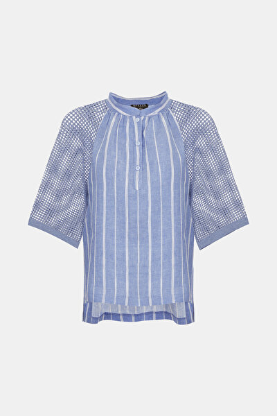 WHITE MANDARIN COLLAR 3/4 SLEEVES BLOUSE 5