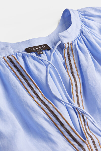 AÇIK MAVİ KETEN KAFTAN 3