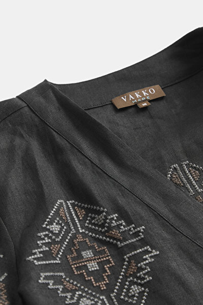 SİYAH KETEN KAFTAN 3
