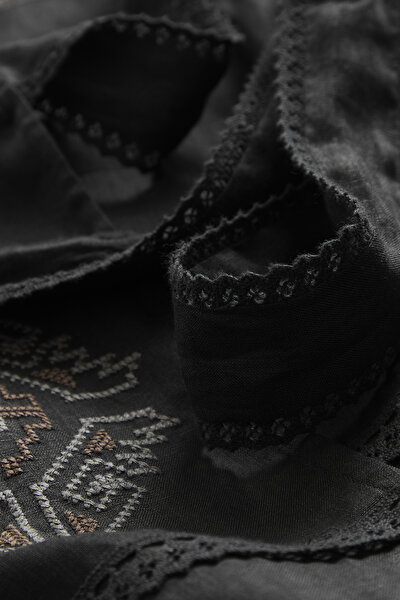 SİYAH KETEN KAFTAN 4