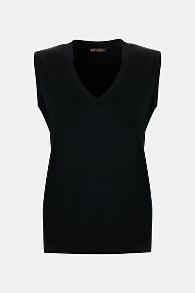 BLACK V NECK SLEEVELESS TSHIRT 4