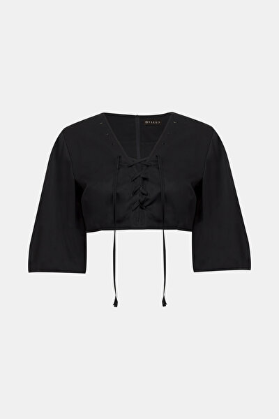 BLACK V NECK SHORT SLEEVE BLOUSE 5