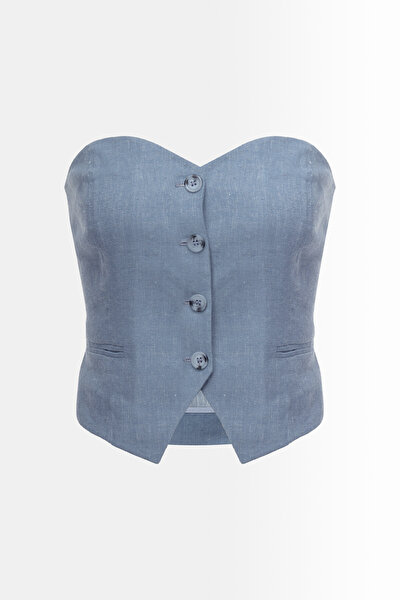 BLUE STRAPLESS SLEEVELESS BLOUSE 4