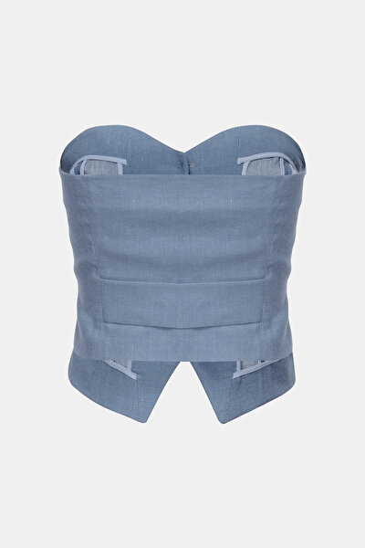 BLUE STRAPLESS SLEEVELESS BLOUSE 5