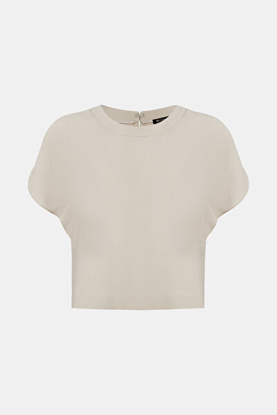 BEIGE BASIC / ROUND NECKLINE SHORT SLEEVE BLOUSE 5