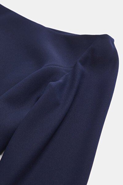 NAVY BLUE LONG SLEEVE BELOW THE KNEE DRESS 3